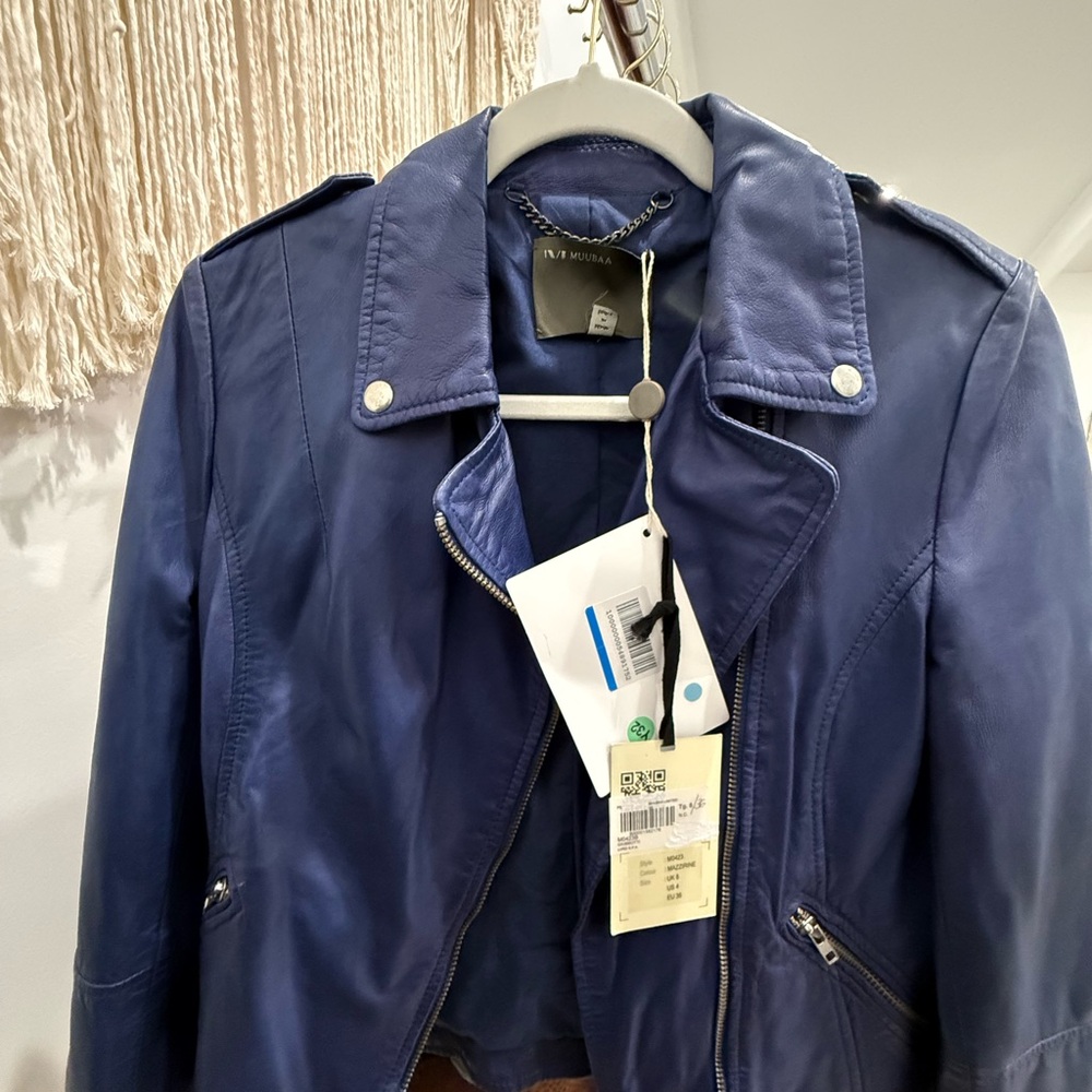 BNWT MUUBAA Midnight Blue Leather Jacket